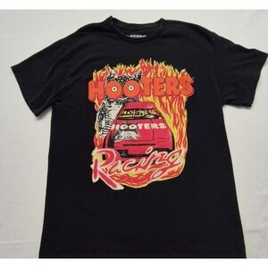 Hooters Racing men's black flames, owl, race car‎ graphic t-shirt sz. M